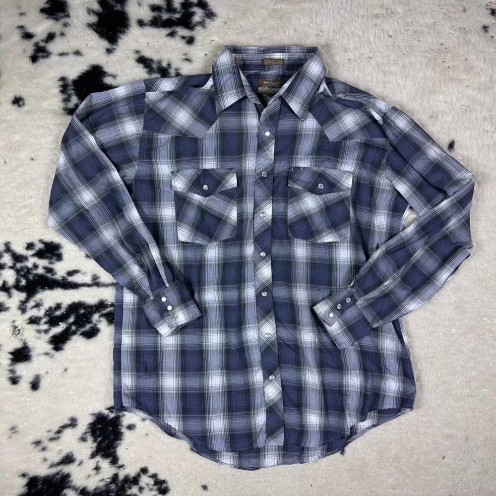Outlaw Western Wear Men’s Blue Plaid Button Down Shirt Size XLT